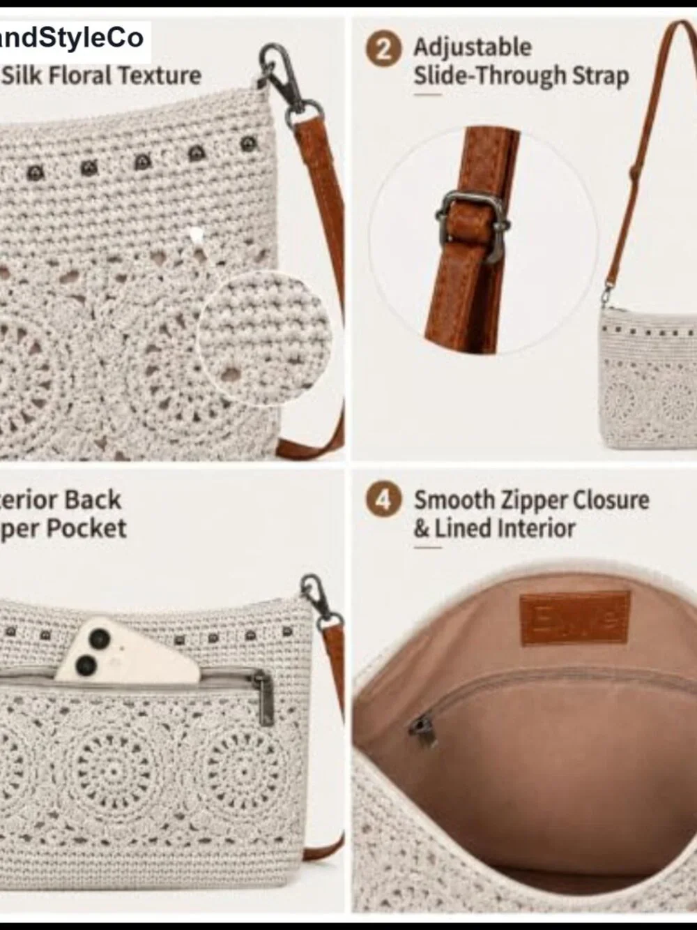 Woven Crossbody Bag for Women - Lightweight Crochet Purse with Adjustable Strap
